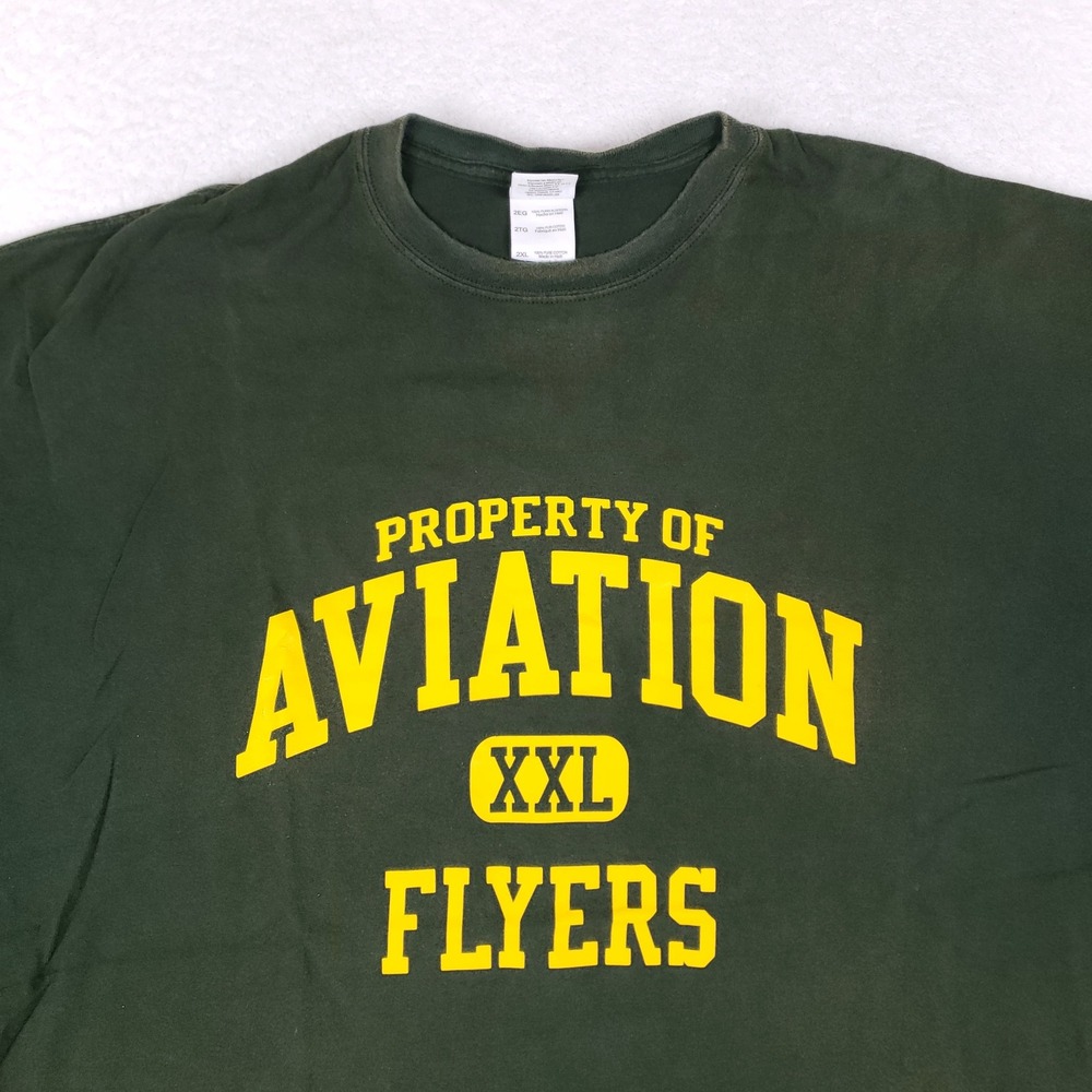 Gildan T Shirt Men 2XL Property Of Aviation Flyers Forest Green Collegiate Pilot - Picture 2 of 7